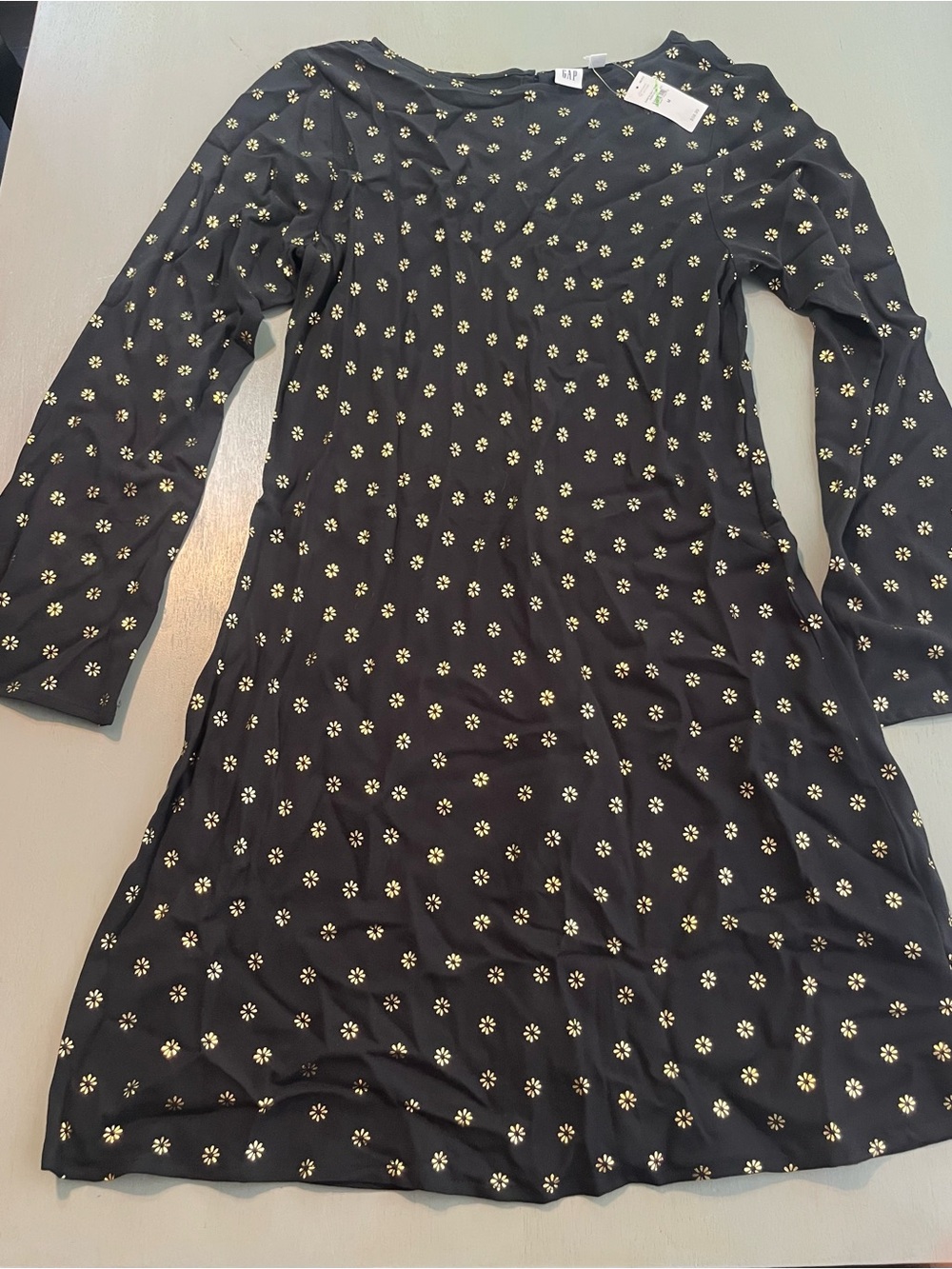 NWT GAP Metallic Gold Floral Long Bell Sleeve Shift Dress M